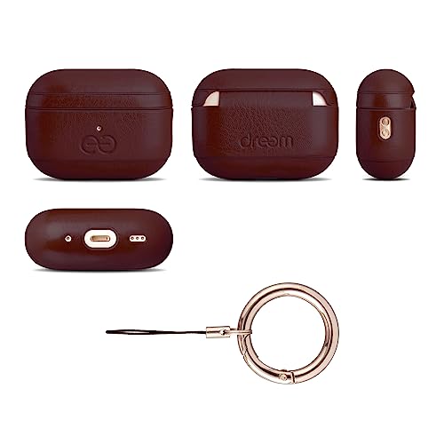Dreem Om Case Cover with Keychain Clip Compatible with AirPods Pro 2/Pro, Protective One-Piece Hard Shell, Luxury Vegan Leather AirPod Pro Case 2nd/1st Generation with Separate Clip [Coffee] - color: Coffee, size: AirPods Pro 2