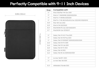 Dadanism 9-11 Inch Tablet Sleeve Bag Padded Carrying Case, Black | Fits iPad (A16) 11th Gen 11", iPad 10th Gen 10.9" Air 5/4, iPad Air M4/Pro 11", iPad 9/8/7th 10.2", Galaxy Tab A11+ Plus 11" - color: Black, size: 9-11 inch