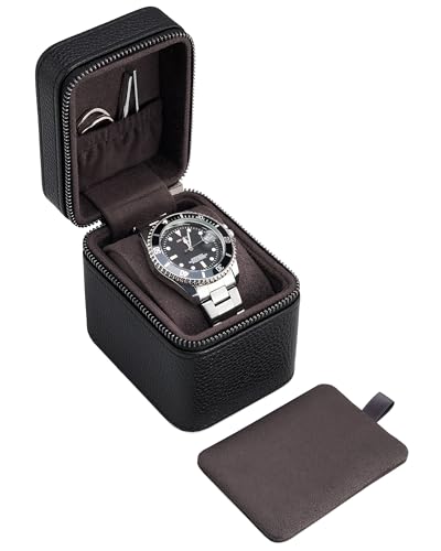 ProCase Single Watch Travel Case for Men, Portable Watch Holder -Black | PU Leather, Compact Small Travel Carrying Box, Storage Case for Luxury Watches & Smartwatches with Jewelry Compartment - color: Black