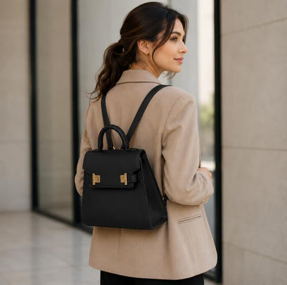 Gallery Tote Bag - Large PU Leather Shoulder Handbag for Women, Elegant Work Bag & Travel Purse with Zipper Closure - color: Black