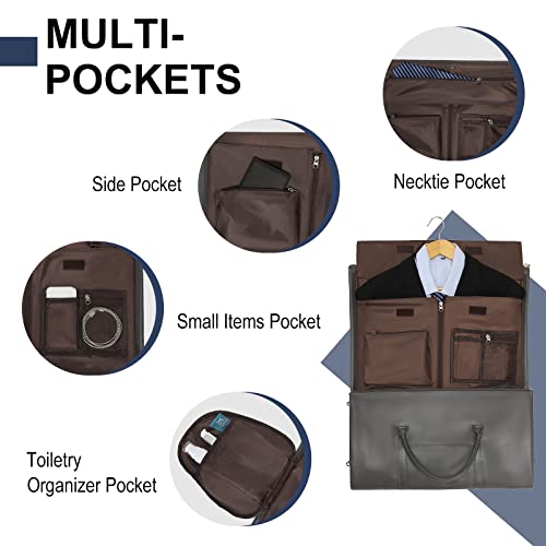 Garment Bags for Travel, 45L Carry-On Convertible Duffle with Strap | 2-in-1 hanging suit bag converts to duffel, shoe compartment, waterproof PU leather, wrinkle-free, detachable strap - color: C-Grey