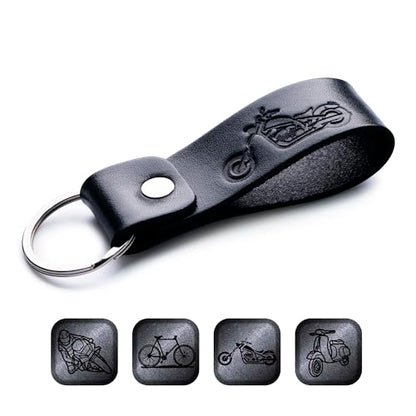 MAGOR Handmade Full Grain Leather Keychain Genuine Leather Car Keyring with Hot Embossed Design Gift for Him or Her - color: Biker