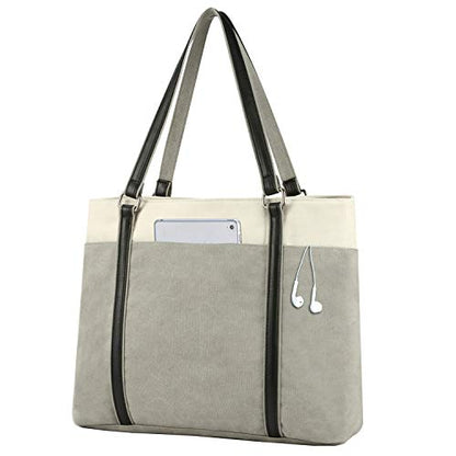 Laptop Tote Bag for Women, 15.6 Inch Work Bag with Laptop Compartment and Zipper, Canvas Computer Tote for Teacher - color: Gray