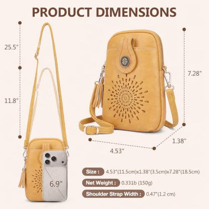 APHISON Small Crossbody Bags for Women, Lightweight Vegan Leather Cell Phone Purse, Cute Purses with Tassels - color: 03-s-yellow
