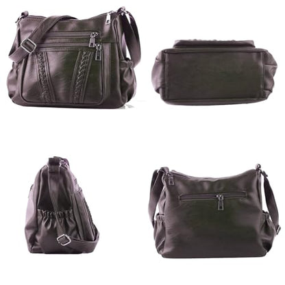ELDA Crossbody Bags For Women Pocketbooks Soft PU Leather Purses and Handbags Multi Pocket Shoulder Bag - color: Coffee