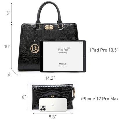 Dasein Women Handbags Purses Ladies Work Purse Satchel Tote Top Handle Shoulder Bags with Matching Clutch - color: 0alligator Black