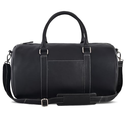 Genuine Leather Duffle Weekender Bag for Men - Vintage Handmade Luggage - color: Nappa Black