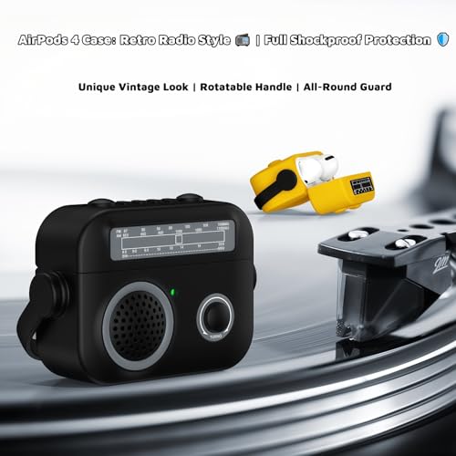 Cute 3D Retro Radio Case Compatible with AirPods Pro 2/Airpods Pro, Soft Protective Cover with Rotatable Handle (Lid Lock to Prevent Opening) & Strap, Precision Cutouts, Anti-Slip, Easy to Clean - color: Retro Green, size: Airpods Pro 2/Pro
