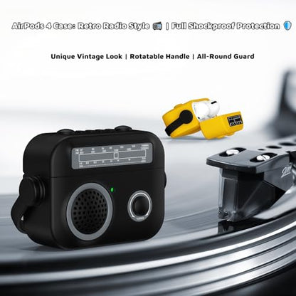 Cute 3D Retro Radio Case Compatible with AirPods Pro 2/Airpods Pro, Soft Protective Cover with Rotatable Handle (Lid Lock to Prevent Opening) & Strap, Precision Cutouts, Anti-Slip, Easy to Clean - color: Retro Green, size: Airpods Pro 2/Pro