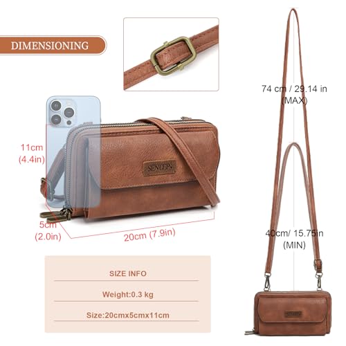 SENDEFN Small Crossbody Phone Purses for Women Vegan Leather Crossbody Bags Shoulder Handbags | Small - color: A01 Light Brown