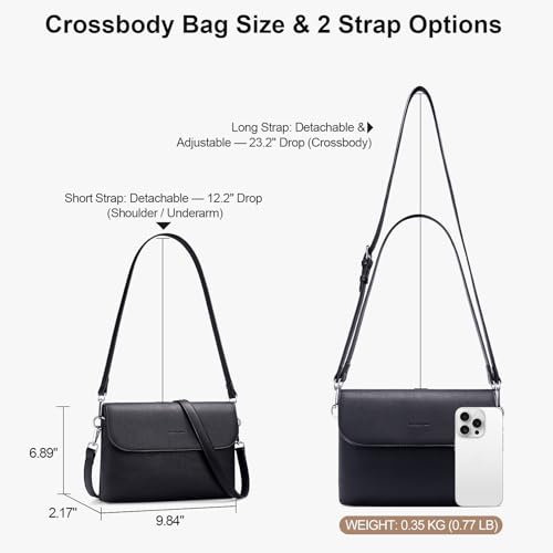 RFID Crossbody Bags for Women Vegan Leather with 2 Straps White | Purse Shoulder Bag Travel Cell Phone - color: Black