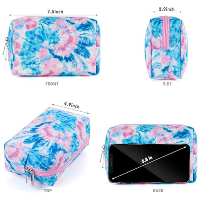 Makeup Bag For Girls, Travel Cosmetic Bag For Teens Girls Kids Cute Small Makeup Bag for Purse Waterproof Zipper Pouch, Tie Dye Blue - color: Tie Dye-Blue