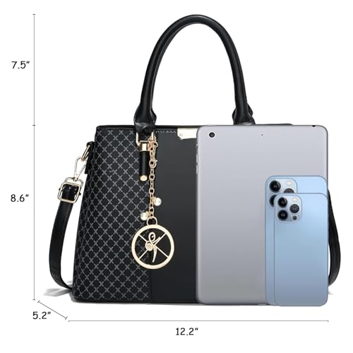 Purse and Handbags for Women, 3 Zip Compartments Tote Bag Designer Shoulder Purse Top Handle Satchel Bags - color: Ikk-dark Red