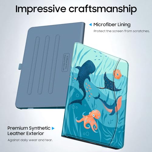 Fintie Multi-Angle Viewing Case for Samsung Galaxy Tab A11+/ A9+ 11 Inch | Front Card Pocket, Vegan Leather Exterior, Scratch-Free Microfiber, Auto Wake/Sleep, for Business Travel, Blue Ocean - color: blue ocean