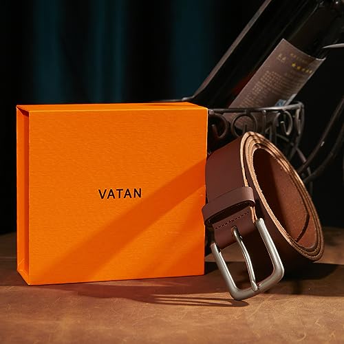 VATAN Men's Full Grain Leather Casual Every Day Jean Belt Handmade (35mm) - color: A-brown, size: 36(Fits Waist 34"-35")