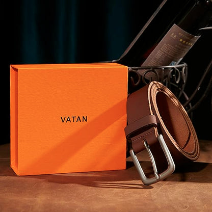 VATAN Men's Full Grain Leather Casual Every Day Jean Belt Handmade (35mm) - color: A-brown, size: 36(Fits Waist 34"-35")