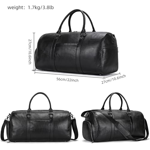 Genuine Leather Travel Bag Large Capacity Waterproof Luggage Duffel Bag with Shoe Compartment, Shoulder Handbag for Men Women Holiday Business Trip