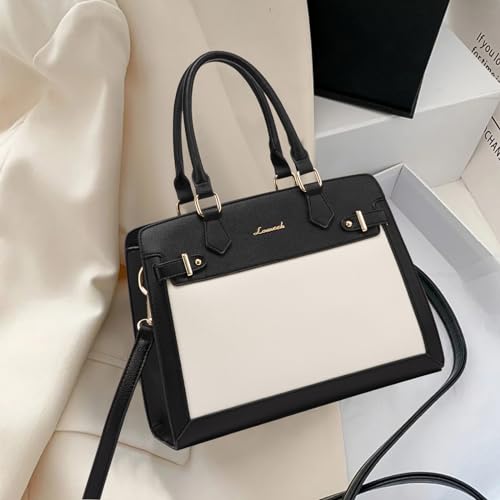 LOVEVOOK Purses and Handbags for Women, Tote Shoulder Bag Satchel Purse and PU Leather Top Handle for ladies - color: Black-white