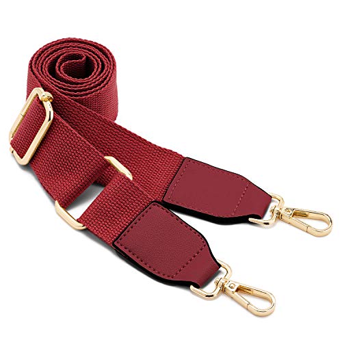 DEVPSISR Wide Shoulder Purse Strap Replacement Adjustable Belt Canvas Bag Crossbody Handbag - color: Leather Buckle-wine Red