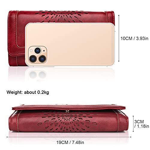 APHISON Womens Wallets RFID Blocking Leather Clutch Long Wallet for Women Card Holder Phone Organizer Ladies Travel Purse Hollow Out Sunflower Design Gift - color: red