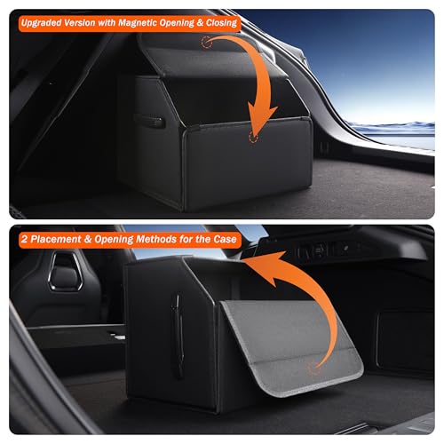 Trunk Organizer,car organizers and storage,black Leather Storage Box with lid,Fiberboard,Collapsible(15''L x 13''W x 12.4''H,2K inches³) - size: 15"L×13"W×12.4"H, 9lbs, 2K in³