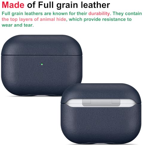LOPIE Leather Case for AirPods Pro 2 - Handmade AirPods Pro 2nd Generation Case Cover with Lanyard - Made of Full Grain Leather - Drop Protection Hard Shell Cover - Wireless Charging Compatible - Blue - color: Blue, size: Top Grain Leather