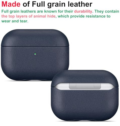 LOPIE Leather Case for AirPods Pro 2 - Handmade AirPods Pro 2nd Generation Case Cover with Lanyard - Made of Full Grain Leather - Drop Protection Hard Shell Cover - Wireless Charging Compatible - Blue - color: Blue, size: Top Grain Leather