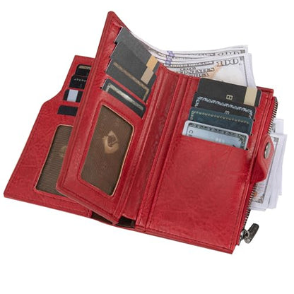 Wrangler Wallet for Women Bifold Card Holder with Zipper and ID Window - color: A-Red
