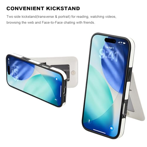 KIHUWEY for iPhone 17 Pro Max Wallet Case Card Holder Kickstand, White | Credit Card Slots, PU Leather, Magnetic Clasp, Flip Heavy Duty Protection Cover for Men - color: White