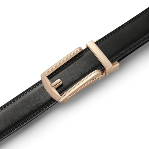 Founders & C Mens Ratchet Belt Leather Click 1 1/4" with Slide Buckle, Casual Dress Belt Adjustable - color: Gold/Black, size: 36" to 42" Waist Adjustable