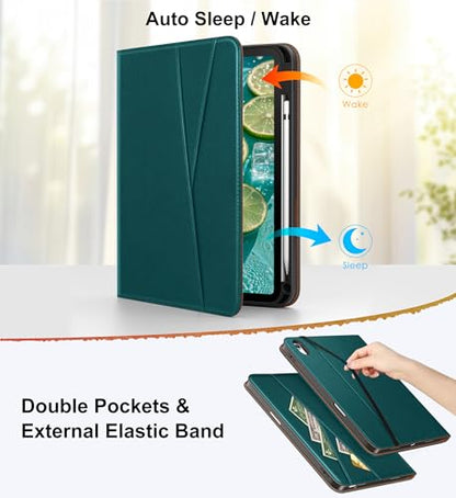 DTTO for iPad A16 Case, for iPad 11th/10th Gen Case (2025/2022), Green | 360 Degree Rotating Premium Faux Leather Folio Stand Cover with Pencil Holder for iPad 11th Generation 11 inch Case - color: Green