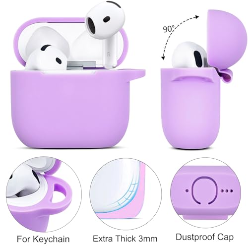 KOUJAON Compatible with AirPods 4 Case Cover, Soft Silicone Protective Cover with Bracelet Keychain, Compatible with Apple AirPods 4th Generation Wireless Earbuds (Light Purple) - color: Light Purple