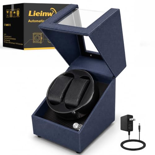 Automatic Watch Winder for Rolex and Auto Watches, Leather 2 Slots Winding Watch Box with Blue LED & Japanese Quiet Motor, Double Rotating Watch Case Used for Storage, Display & Gifts, Blue - color: Blue