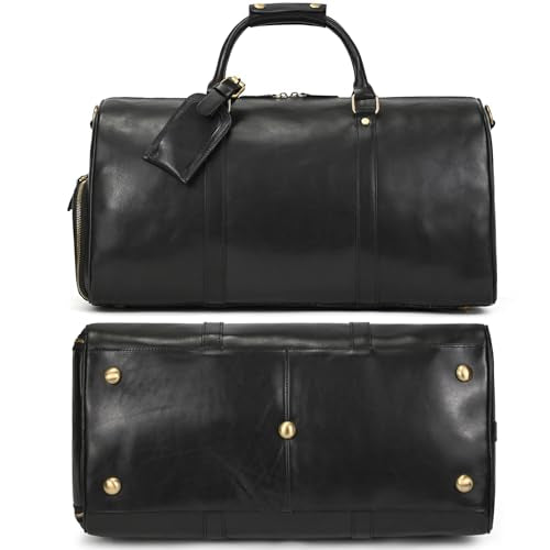Leather Duffel Bags for Men and Women 20 Inch Full Grain Leather Travel Overnight Weekend Leather Bags Travel Duffel for Men, 9804 Black - color: 9804 Black