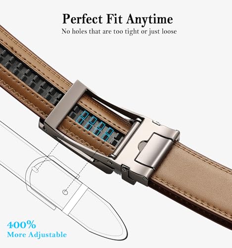 Founders & C Mens Ratchet Belt Leather Click 1 1/4" with Slide Buckle, Casual Dress Belt Adjustable - color: Gold/Black, size: 32" to 38" Waist Adjustable
