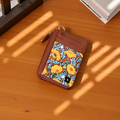 Credit Card Holder RFID Blocking Slim Wallet Women Front Pocket | Mini Small Leather Wallet with ID Window Cash Purse Cute Minimalist Travel Gift for Women Lightweight Card Holder - color: dandelion