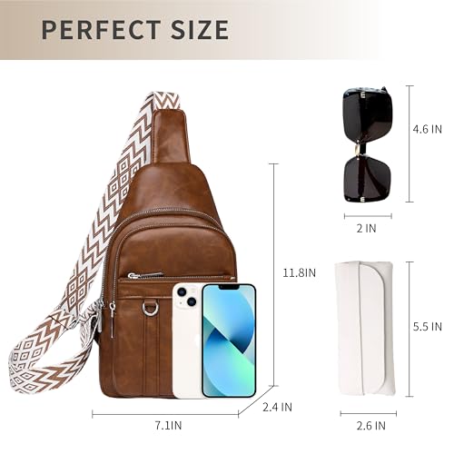 Sling Bag Set, PU Leather Sling Bag, Multi-Zipper Design for Travel, Outdoors, Valentine’s Day Gifts - color: 03-brown