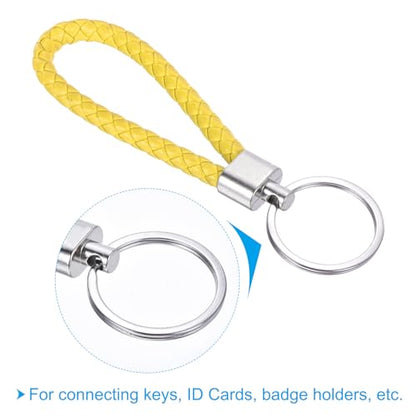 PATIKIL Braided Leather Keychain with Key Ring PU Woven Wristlet Lanyard Strap Fob Keyring Holder for Car Bag Wallet Pendant - color: Yellow