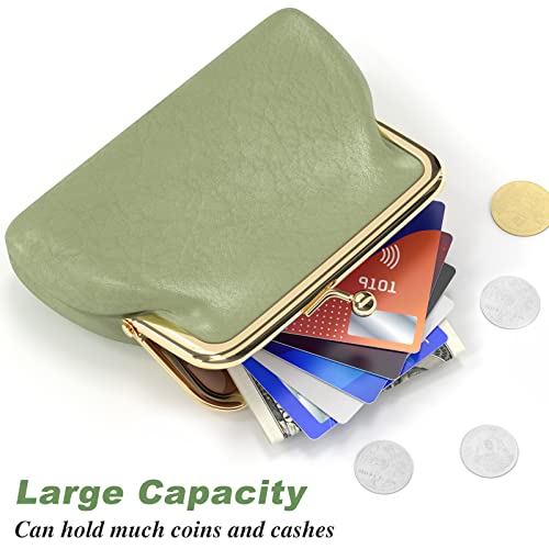 Coin Purse, Small PU Leather Change Purse, Coin Wallet with Clasp | Womens Leather Mini Wallet ID Credit Cards Cash Coin Holder Case Organizer Puse with Clasp - color: Green