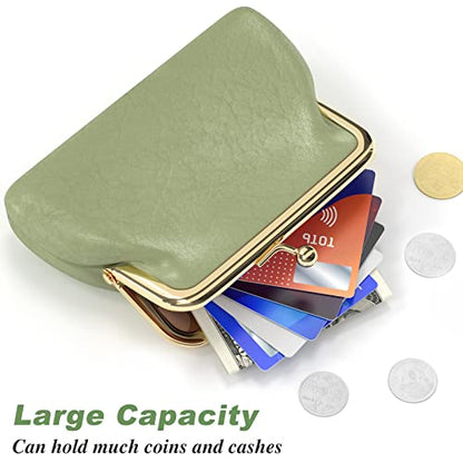 Coin Purse, Small PU Leather Change Purse, Coin Wallet with Clasp | Womens Leather Mini Wallet ID Credit Cards Cash Coin Holder Case Organizer Puse with Clasp - color: Green
