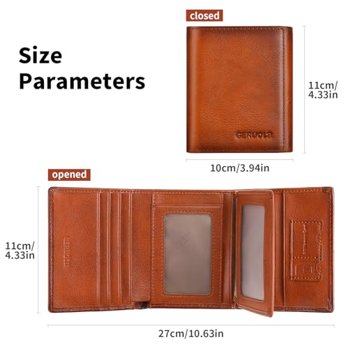 Trifold Wallets for Men Genuine Leather Large Capacity RFID Blocking, Includes Id Window and Credit Card Holder,Mens Wallets Leather (Brown) - color: Brown