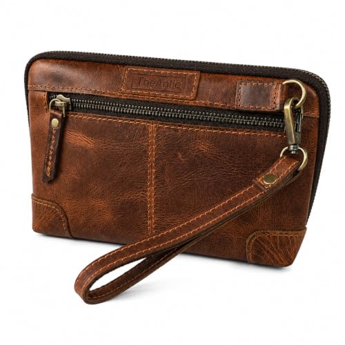 Genuine Leather Makeup Bag Travel Organizer, Premium Handcrafted Cosmetic Pouch with Zipper & Wrist Strap, Durable Toiletry Storage for Women & Men, 5 x 9- Tan - color: Tan Travel Makeup Bag