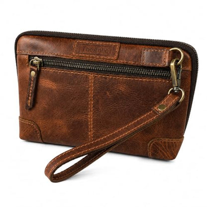 Genuine Leather Makeup Bag Travel Organizer, Premium Handcrafted Cosmetic Pouch with Zipper & Wrist Strap, Durable Toiletry Storage for Women & Men, 5 x 9- Tan - color: Tan Travel Makeup Bag