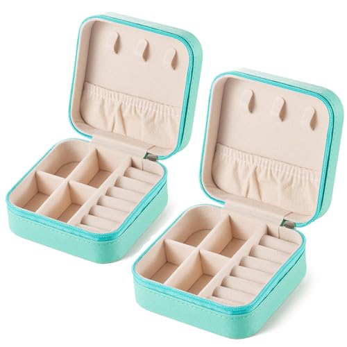 Travel Jewelry Case 2 Pack Mini Travel jewelry Box Portable Organizer Women Girls Gift Box for Rings Earrings Necklaces Bracelets - color: Blue