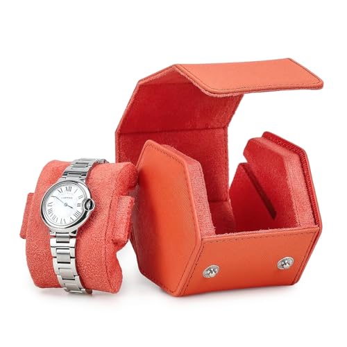 Hiram Genuine Leather Saffiano Leather Watch Roll Travel Case, Leather 1-Watches Roll Case for Treasured Watches and Bracelets(Orange) - color: Orange, size: 1-slots