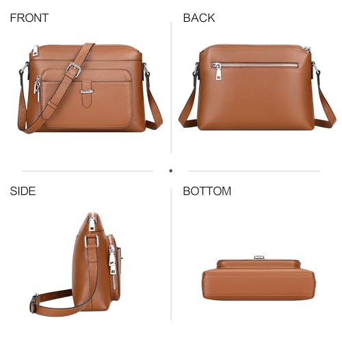 Genuine Leather Crossbody Bags for Women with Card Slots | Ladies Handbag and Purses with RFID-Blocking, 9 Pockets, Adjustable Strap for Shoulder, Fits 7.9 ipad - color: Brown New