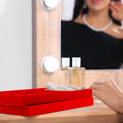 Jewelry Tray, 4 Pack Jewelry Organizer Velvet Jewelry Tray Stackable Jewelry Trays, Necklace & Earring Holder, Divided Bracelet & Ring Storage, 13.8"x9.5"x1.2" - Elegant Display Case (Red) - color: Red