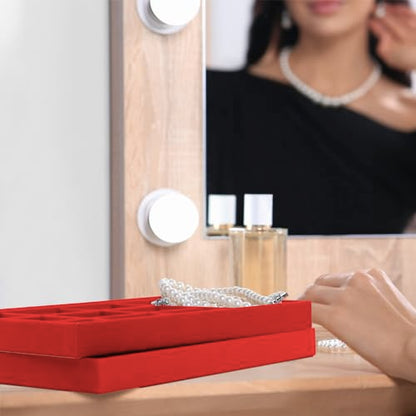 Jewelry Tray, 4 Pack Jewelry Organizer Velvet Jewelry Tray Stackable Jewelry Trays, Necklace & Earring Holder, Divided Bracelet & Ring Storage, 13.8"x9.5"x1.2" - Elegant Display Case (Red) - color: Red