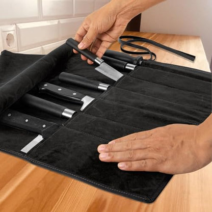 Genuine Leather Knife Roll, Knife Bags for Chefs Professional | Small Chef'S Knife Case Holder, Knives Holders Protectors with 7 Slots - color: 7 Slots Black