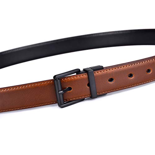 Beltox Men’s Belt Dress Casual Reversible Leather 1.1” w Roller Buckle Rotated - color: Black/Brown W Black Buckle, size: 35-36